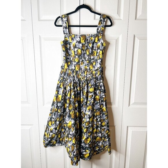 MARNI Citrus Full Skirt Black Printed Square Neck Midi Dress Women's Size IT 40 - Picture 3 of 12